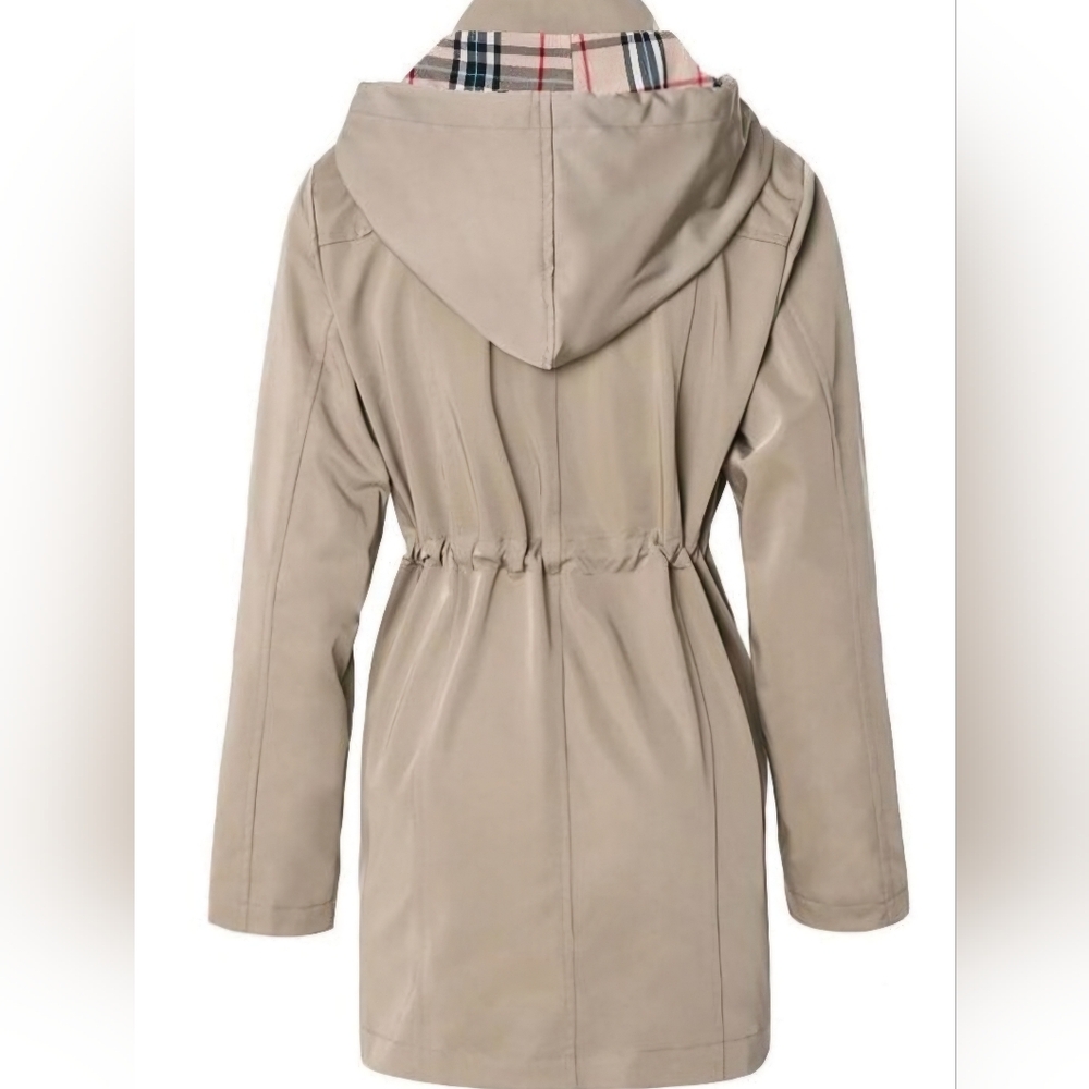 Waterproof Women's Beige Hooded Jacket - Raincoat Outdoor Windbreaker - Picture 8 of 13